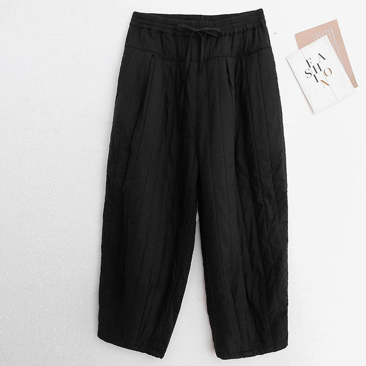 Pantalon harem d'hiver uni en coton pour femme, avec poches, motif Buddha Stones et blocs de couleurs. - image 8