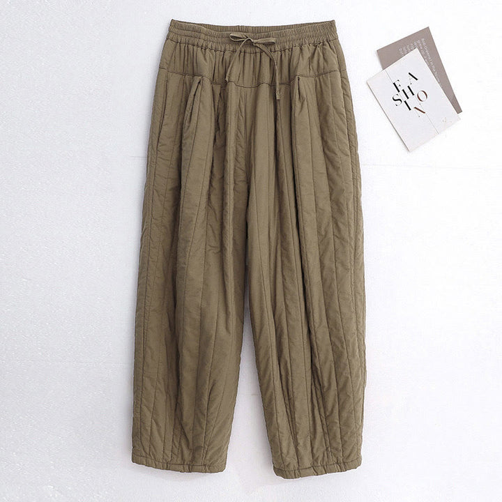 Pantalon harem d'hiver uni en coton pour femme, avec poches, motif Buddha Stones et blocs de couleurs. - Tanné - US8-10，UK/AU12-14，EU40-42 (2XL) - image 0