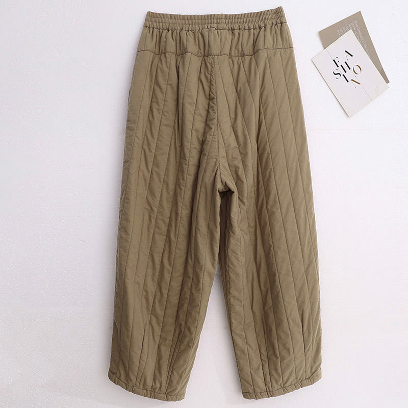 Pantalon harem d'hiver uni en coton pour femme, avec poches, motif Buddha Stones et blocs de couleurs. - image 1