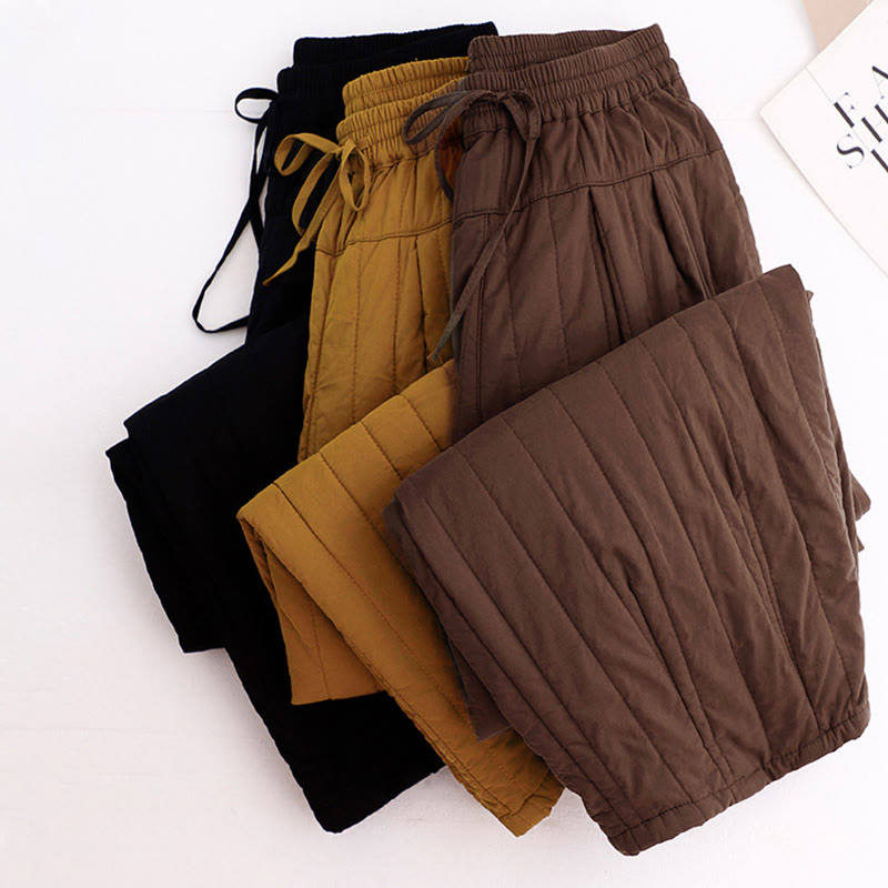 Pantalon harem d'hiver uni en coton pour femme, avec poches, motif Buddha Stones et blocs de couleurs. - image 35