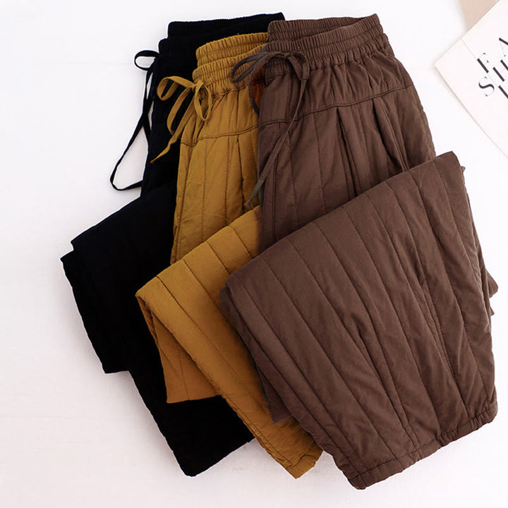 Pantalon harem d'hiver uni en coton pour femme, avec poches, motif Buddha Stones et blocs de couleurs. - image 35