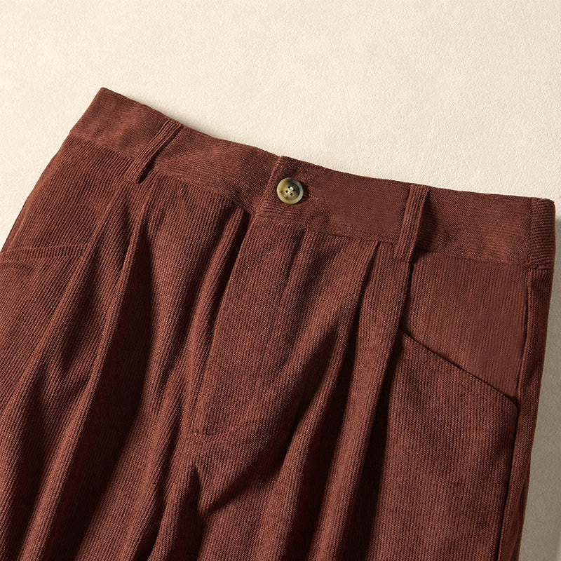 Pantalon harem taille haute en velours côtelé uni Buddha Stones Commute avec fermeture éclair et poches pour femme - image 3