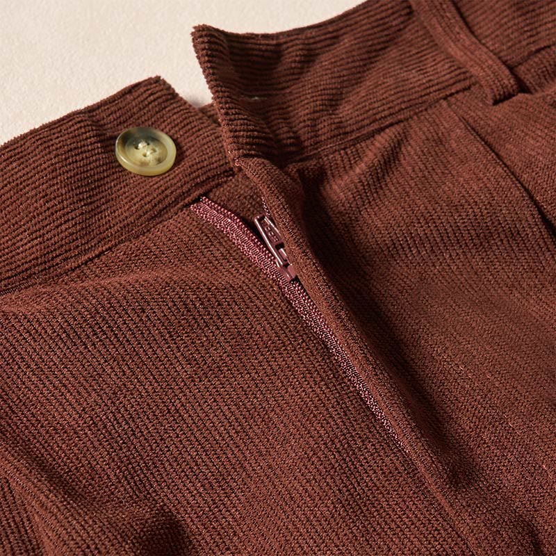 Pantalon harem taille haute en velours côtelé uni Buddha Stones Commute avec fermeture éclair et poches pour femme - image 4