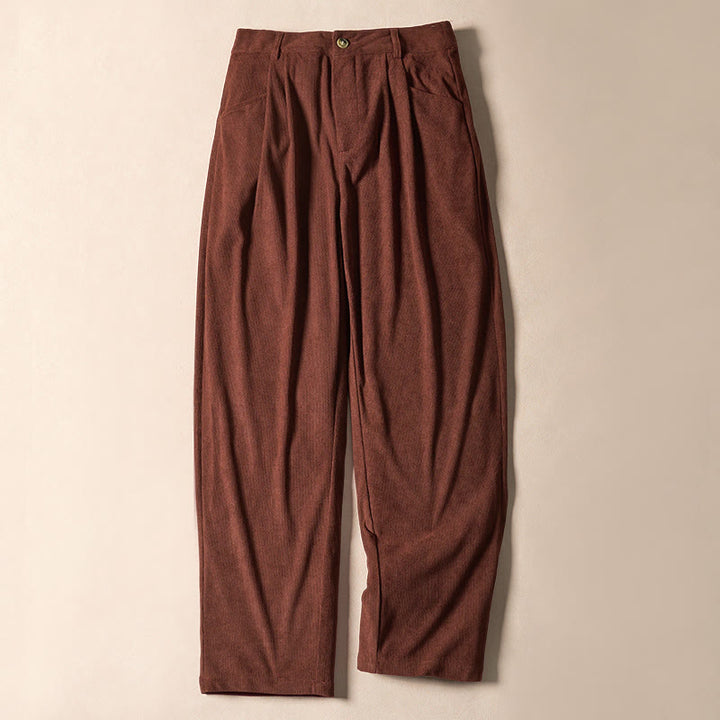 Pantalon harem taille haute en velours côtelé uni Buddha Stones Commute avec fermeture éclair et poches pour femme - Rouge foncé - US12，UK/AU16，EU44 (XL) - image 0