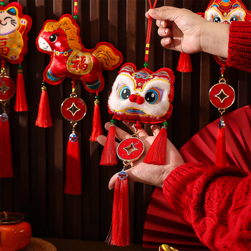 Broderie de Buddha Stones Année du Cheval Personnage Fu Pièce de cuivre en forme de pièce de monnaie avec cordon rouge Décoration suspendue - image 15