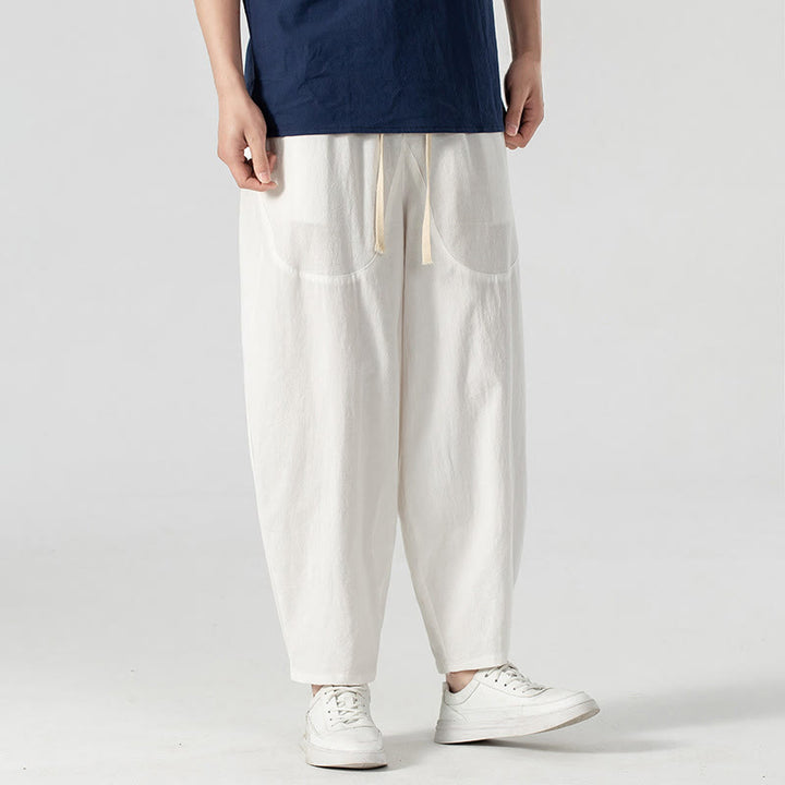 Pantalon harem homme longueur cheville avec poches, coloris uni, motif Buddha Stones, collection printemps/automne - image 31