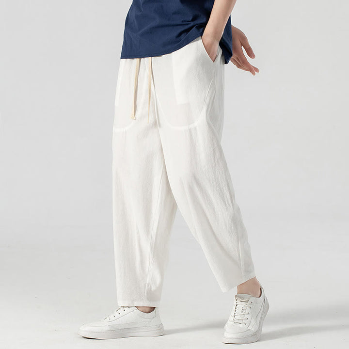 Pantalon harem homme longueur cheville avec poches, coloris uni, motif Buddha Stones, collection printemps/automne - image 32