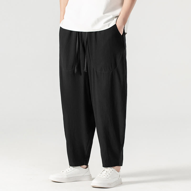 Pantalon harem homme longueur cheville avec poches, coloris uni, motif Buddha Stones, collection printemps/automne - image 28