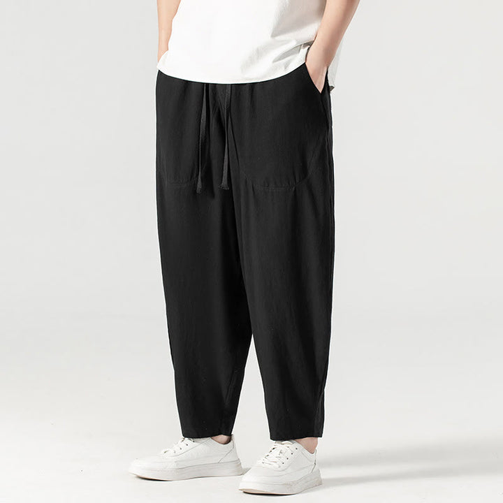 Pantalon harem homme longueur cheville avec poches, coloris uni, motif Buddha Stones, collection printemps/automne - image 28