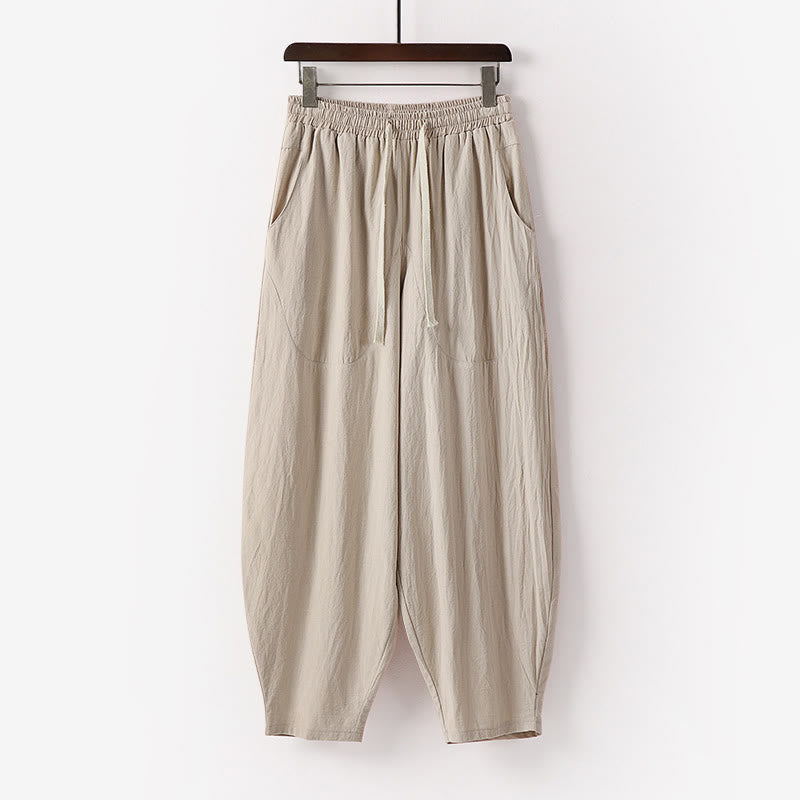 Pantalon harem homme longueur cheville avec poches, coloris uni, motif Buddha Stones, collection printemps/automne - Beige - US/UK/AU54，EU64 (9XL) - image 0