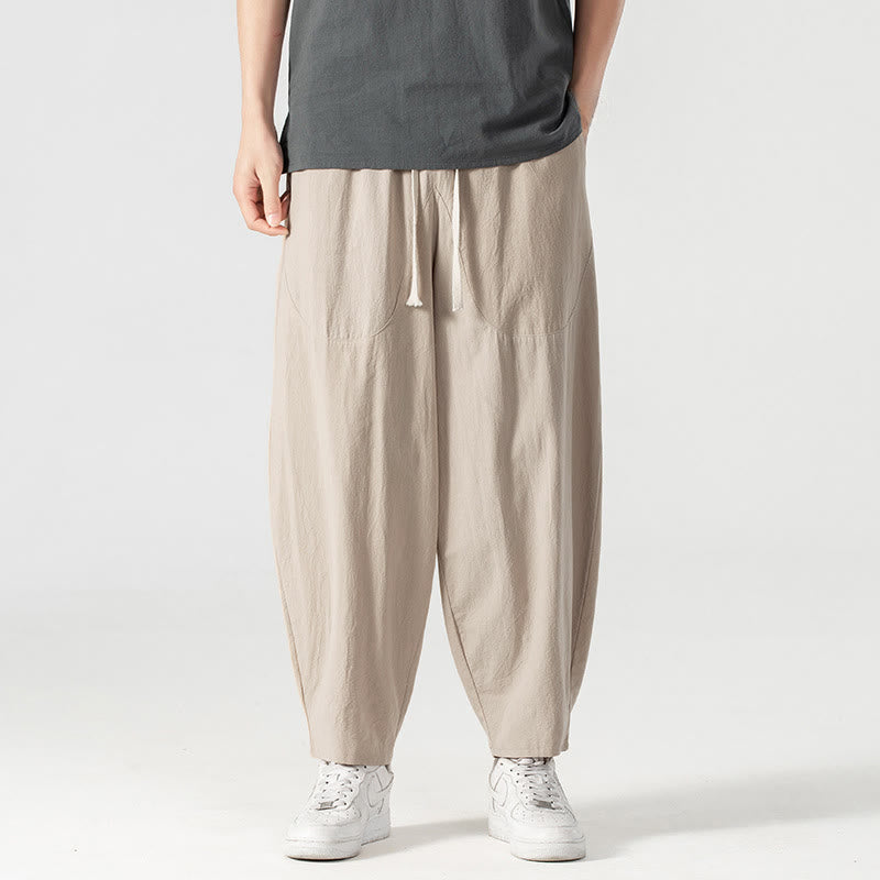 Pantalon harem homme longueur cheville avec poches, coloris uni, motif Buddha Stones, collection printemps/automne - image 2