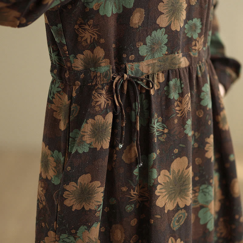 Robe midi en coton à manches longues et poches, motif floral et Buddha Stones - image 21