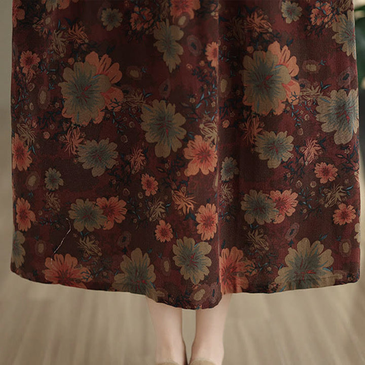 Robe midi en coton à manches longues et poches, motif floral et Buddha Stones - image 11