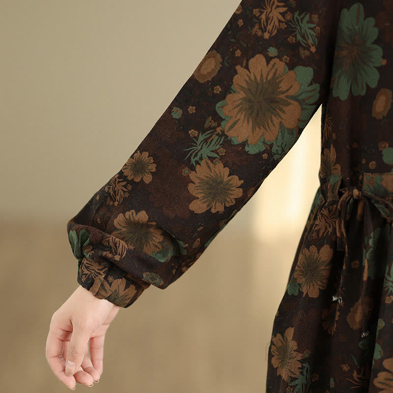 Robe midi en coton à manches longues et poches, motif floral et Buddha Stones - image 23