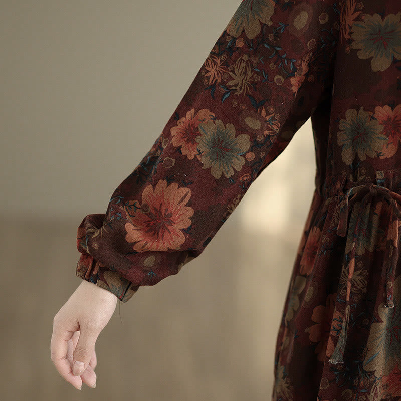 Robe midi en coton à manches longues et poches, motif floral et Buddha Stones - image 10