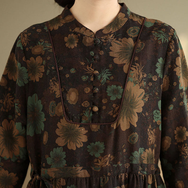 Robe midi en coton à manches longues et poches, motif floral et Buddha Stones - image 22