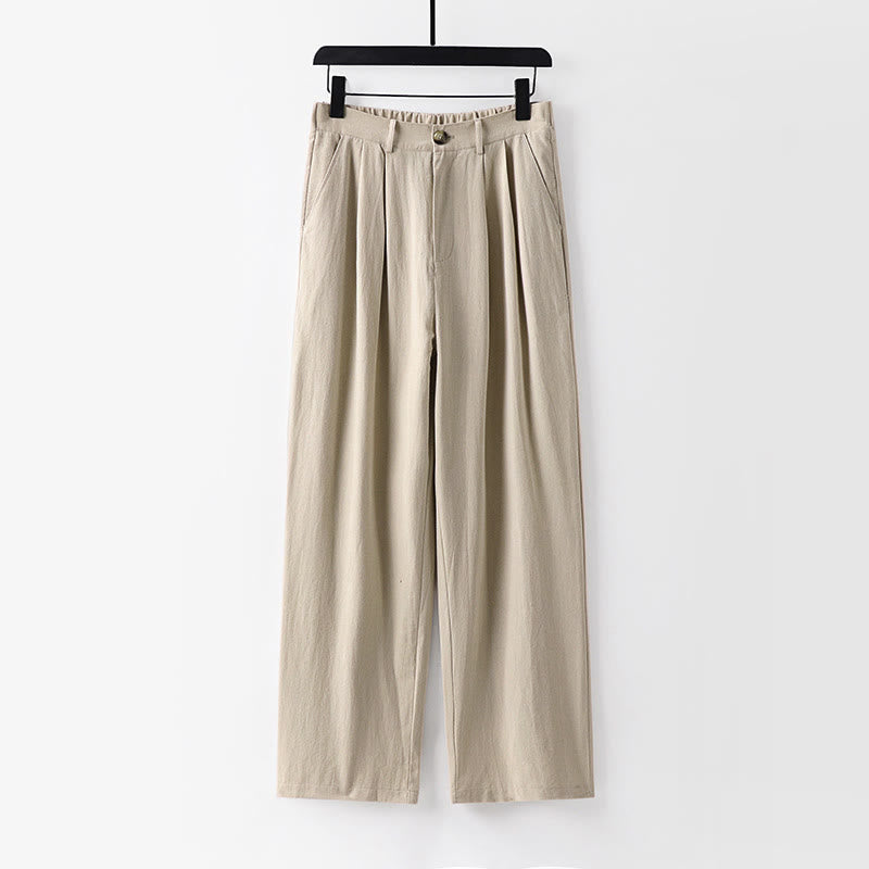 Pantalon droit uni en coton et lin pour homme, Buddha Stones, avec poches, printemps et automne - Beige - US/UK/AU54，EU64 (9XL) - image 0