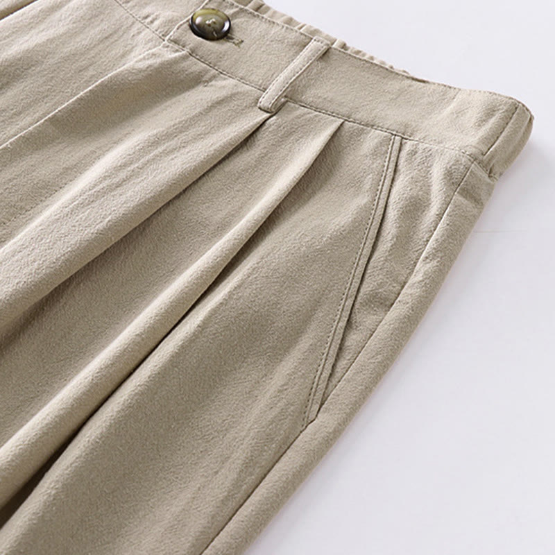Pantalon droit uni en coton et lin pour homme, Buddha Stones, avec poches, printemps et automne - image 4