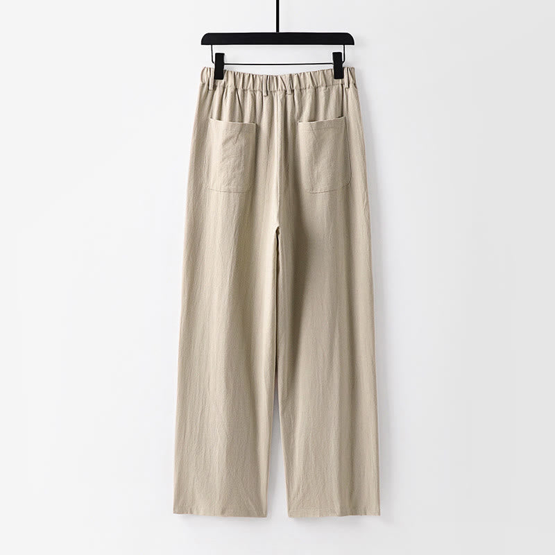 Pantalon droit uni en coton et lin pour homme, Buddha Stones, avec poches, printemps et automne - image 1