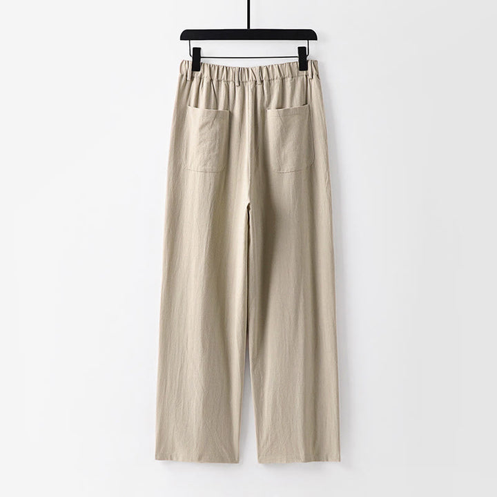 Pantalon droit uni en coton et lin pour homme, Buddha Stones, avec poches, printemps et automne - image 1