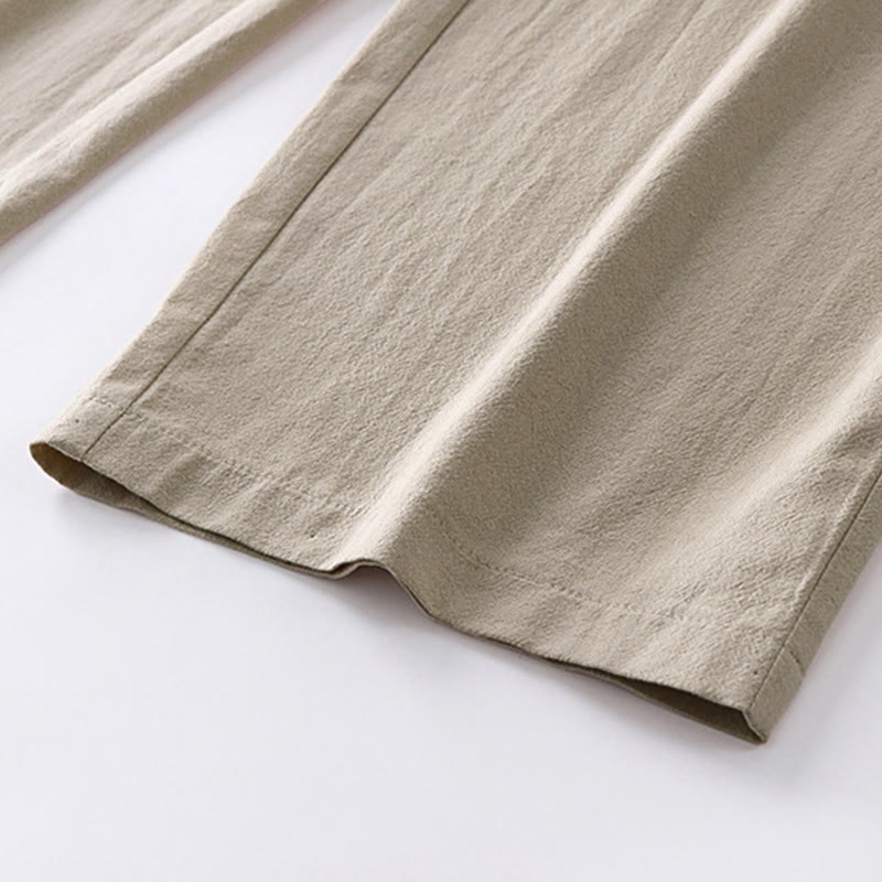 Pantalon droit uni en coton et lin pour homme, Buddha Stones, avec poches, printemps et automne - image 7