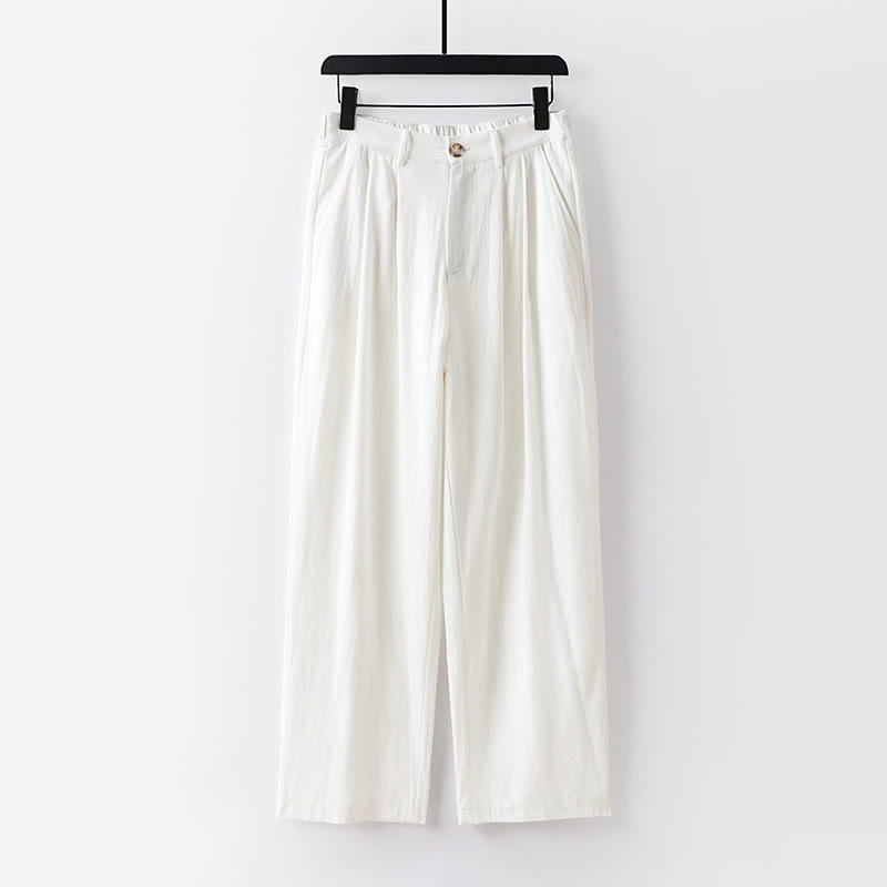 Pantalon droit uni en coton et lin pour homme, Buddha Stones, avec poches, printemps et automne - Blanc - US/UK/AU54，EU64 (9XL) - image 11