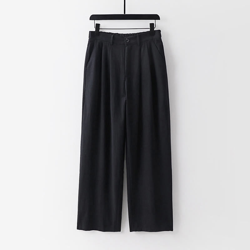 Pantalon droit uni en coton et lin pour homme, Buddha Stones, avec poches, printemps et automne - Noir - US/UK/AU54，EU64 (9XL) - image 10