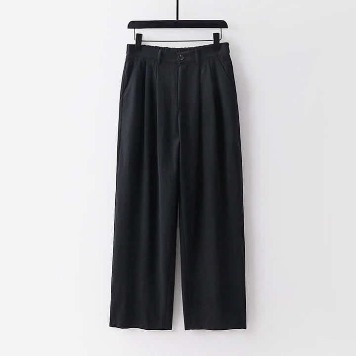 Pantalon droit uni en coton et lin pour homme, Buddha Stones, avec poches, printemps et automne - Noir - US/UK/AU54，EU64 (9XL) - image 10