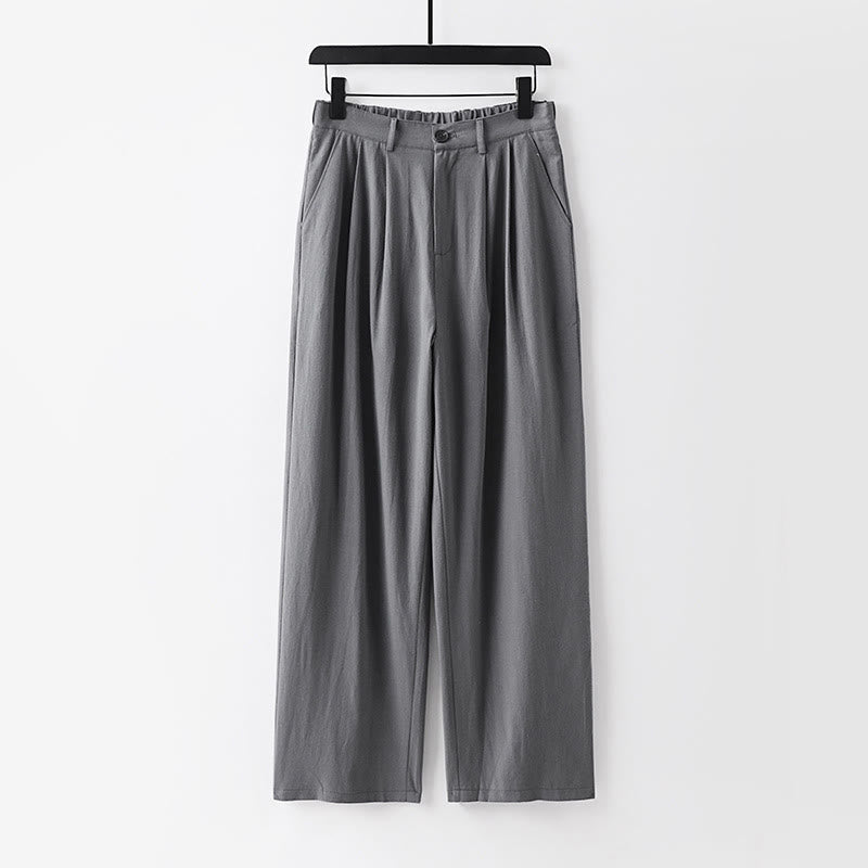 Pantalon droit uni en coton et lin pour homme, Buddha Stones, avec poches, printemps et automne - Gris - US/UK/AU54，EU64 (9XL) - image 9