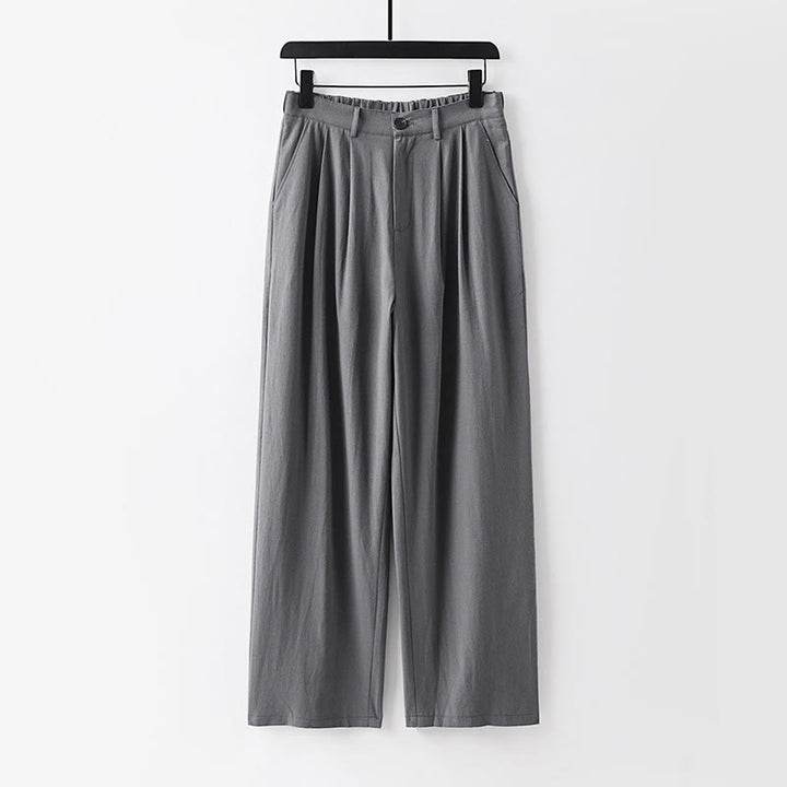 Pantalon droit uni en coton et lin pour homme, Buddha Stones, avec poches, printemps et automne - Gris - US/UK/AU54，EU64 (9XL) - image 9