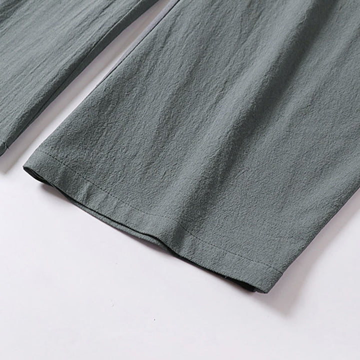 Pantalon en coton et lin pour homme, coupe droite, fermeture éclair, motif Buddha Stones, avec poches - image 8