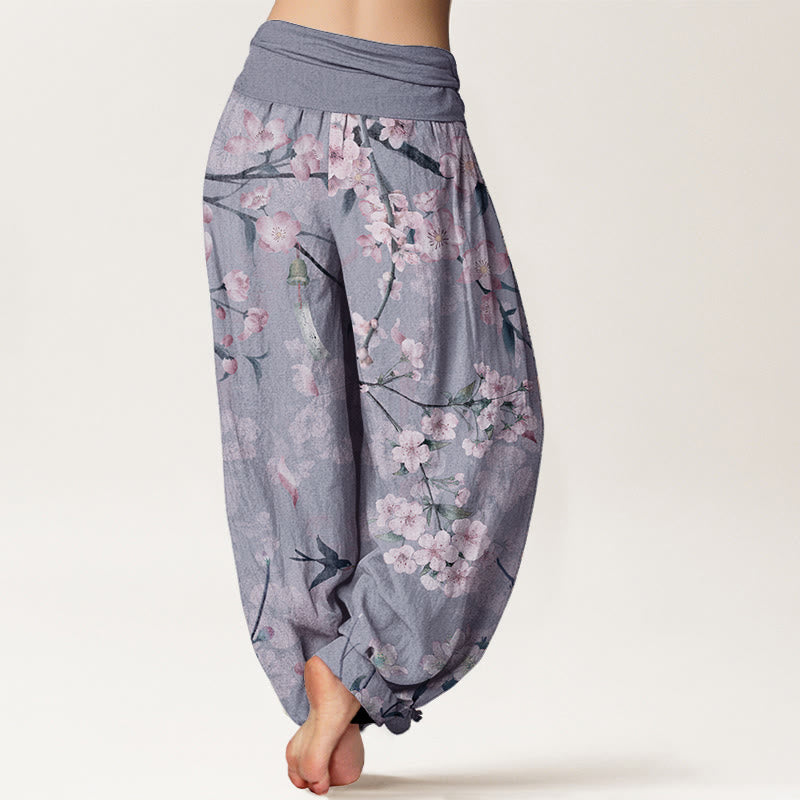 Pantalon harem à taille élastique pour femme, en coton, Buddha Stones, fleurs de pêcher et oies en vol - image 8
