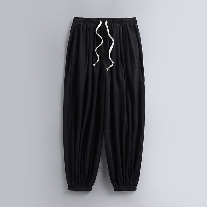 Pantalon homme en coton et lin, coupe fuselée, longueur cheville, avec cordon de serrage et poches , Buddha Stones - Noir - US/UK/AU54，EU64 (9XL) - image 1