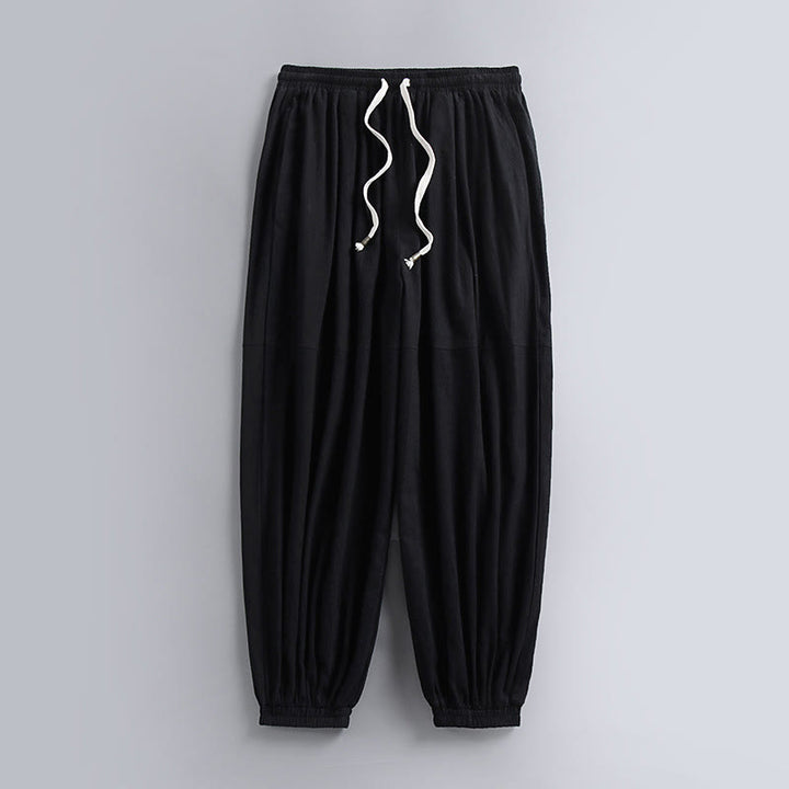 Pantalon homme en coton et lin, coupe fuselée, longueur cheville, avec cordon de serrage et poches , Buddha Stones - Noir - US/UK/AU54，EU64 (9XL) - image 1
