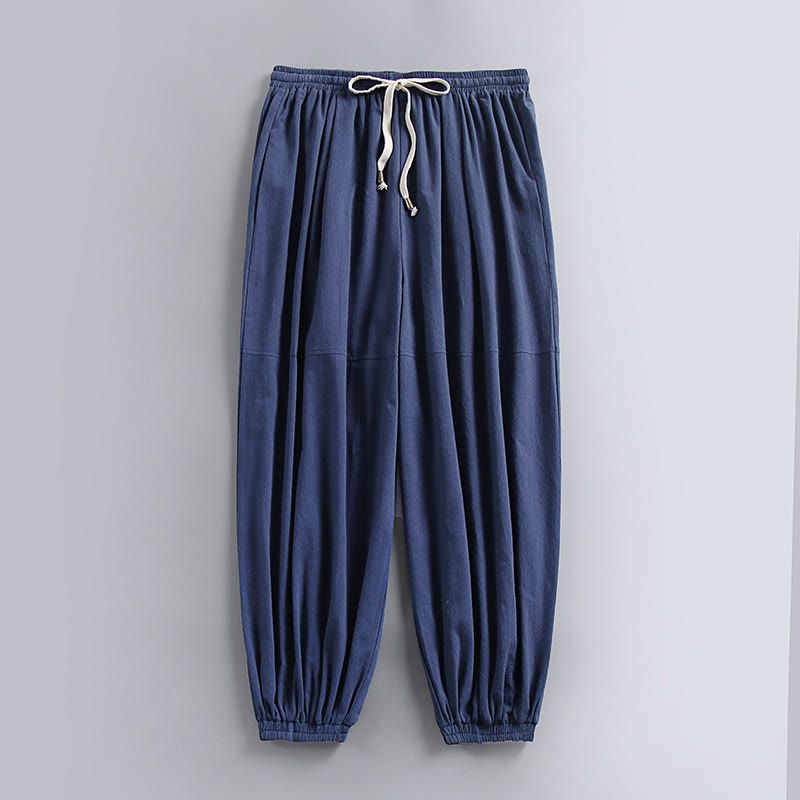 Pantalon homme en coton et lin, coupe fuselée, longueur cheville, avec cordon de serrage et poches , Buddha Stones - SteelBlue - US/UK/AU54，EU64 (9XL) - image 0