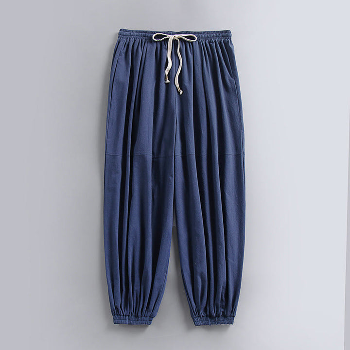 Pantalon homme en coton et lin, coupe fuselée, longueur cheville, avec cordon de serrage et poches , Buddha Stones - SteelBlue - US/UK/AU54，EU64 (9XL) - image 0