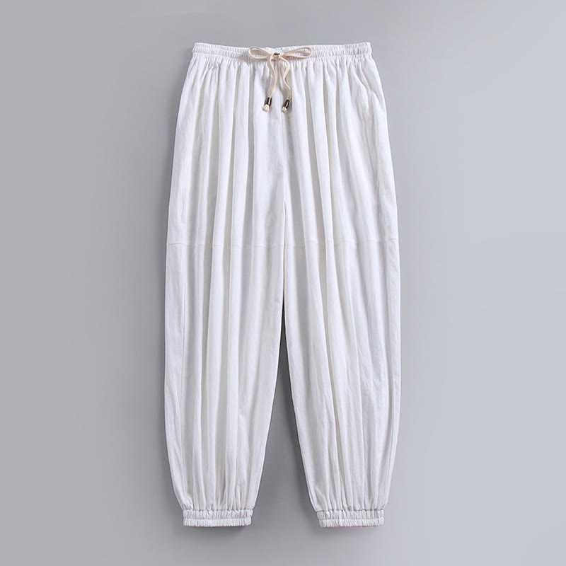 Pantalon homme en coton et lin, coupe fuselée, longueur cheville, avec cordon de serrage et poches , Buddha Stones - Blanc - US/UK/AU54，EU64 (9XL) - image 4