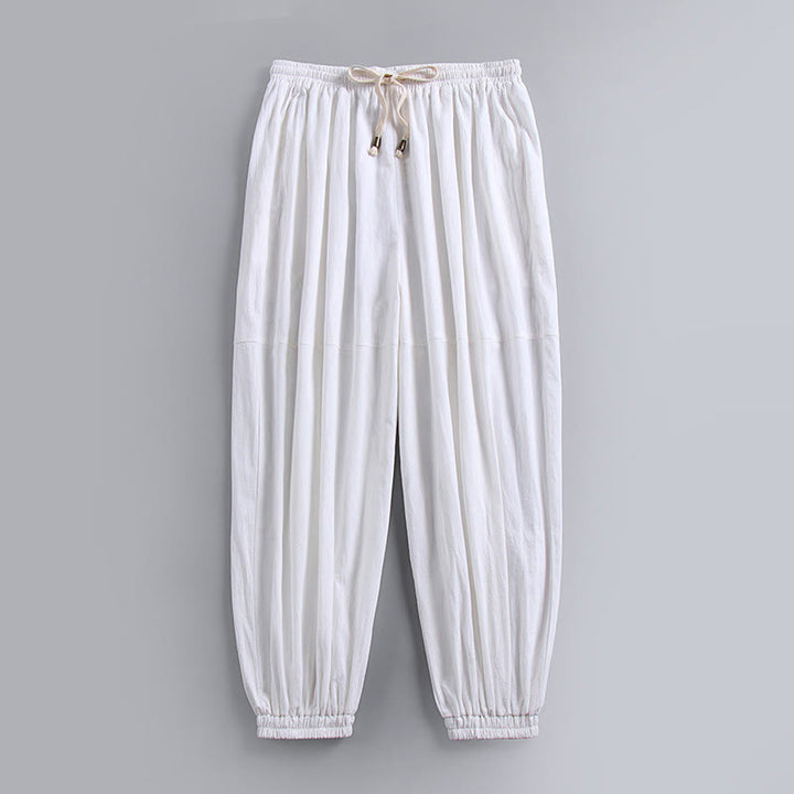 Pantalon homme en coton et lin, coupe fuselée, longueur cheville, avec cordon de serrage et poches , Buddha Stones - Blanc - US/UK/AU54，EU64 (9XL) - image 4