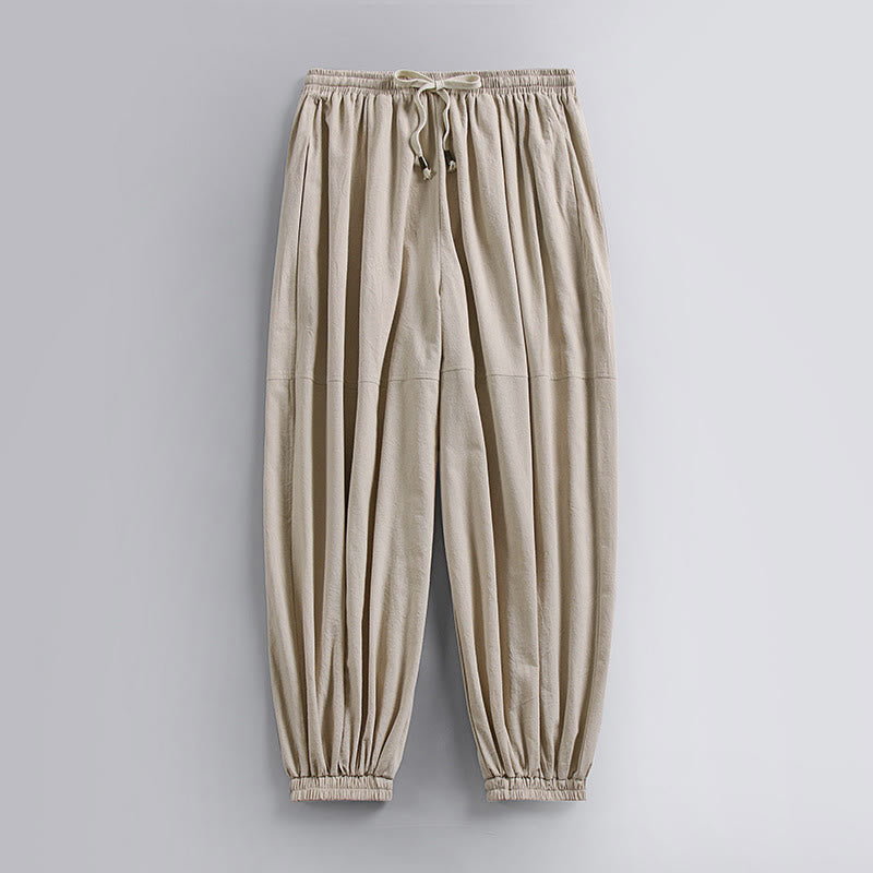 Pantalon homme en coton et lin, coupe fuselée, longueur cheville, avec cordon de serrage et poches , Buddha Stones - Beige - US/UK/AU54，EU64 (9XL) - image 3