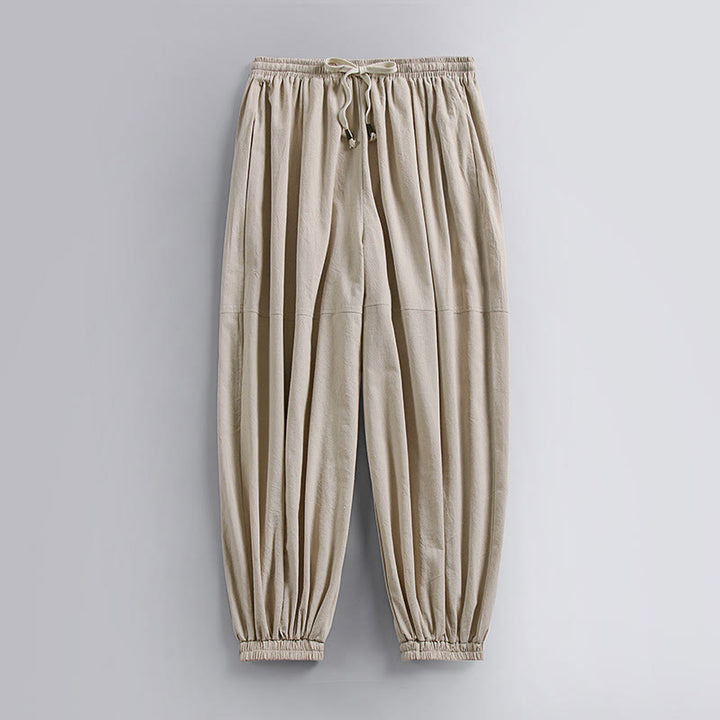 Pantalon homme en coton et lin, coupe fuselée, longueur cheville, avec cordon de serrage et poches , Buddha Stones - Beige - US/UK/AU54，EU64 (9XL) - image 3