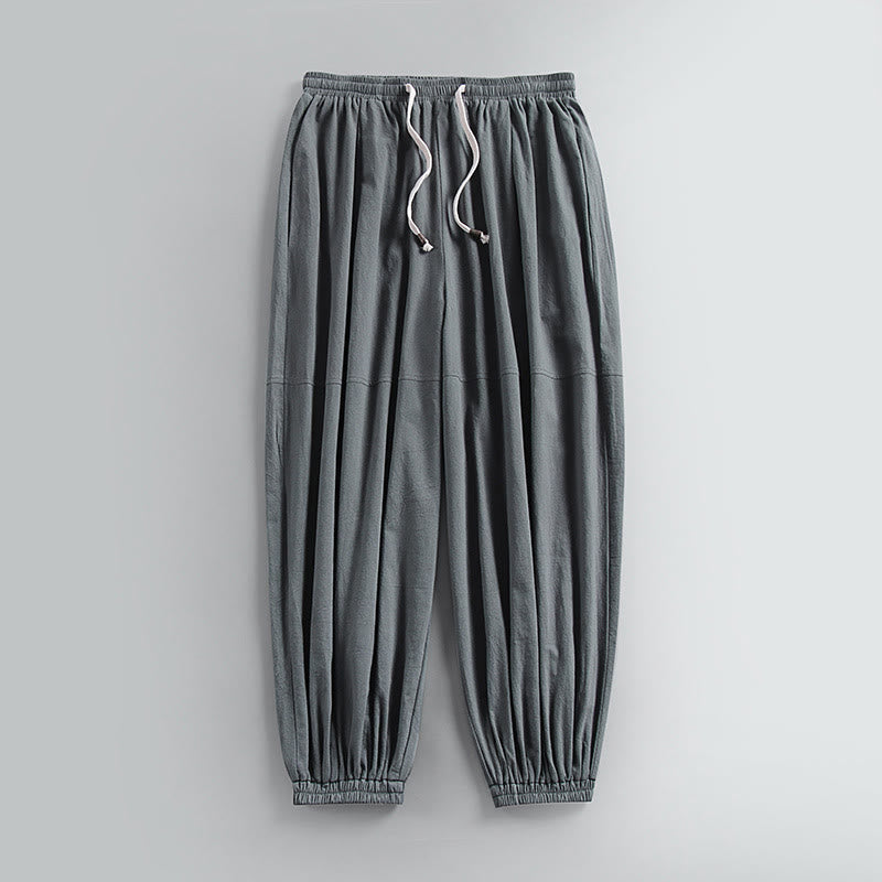 Pantalon homme en coton et lin, coupe fuselée, longueur cheville, avec cordon de serrage et poches , Buddha Stones - Gris - US/UK/AU54，EU64 (9XL) - image 2