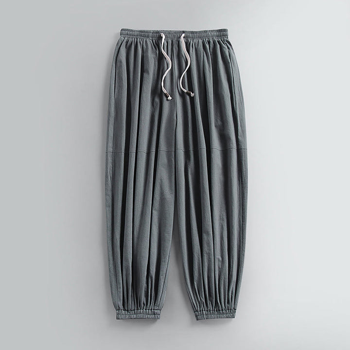 Pantalon homme en coton et lin, coupe fuselée, longueur cheville, avec cordon de serrage et poches , Buddha Stones - Gris - US/UK/AU54，EU64 (9XL) - image 2