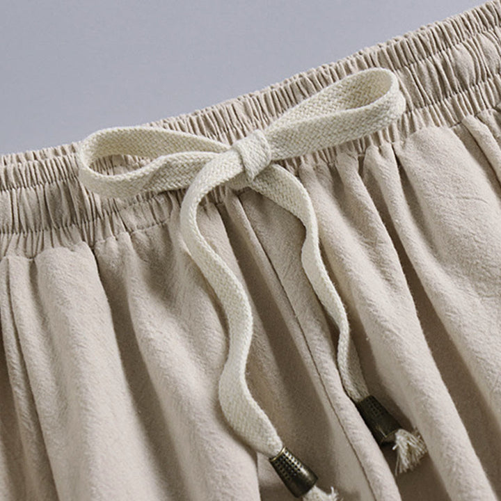 Pantalon homme en coton et lin, coupe fuselée, longueur cheville, avec cordon de serrage et poches , Buddha Stones - image 6