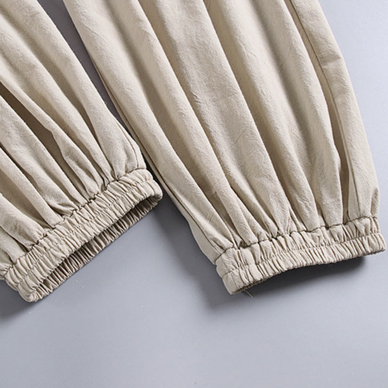 Pantalon homme en coton et lin, coupe fuselée, longueur cheville, avec cordon de serrage et poches , Buddha Stones - image 8