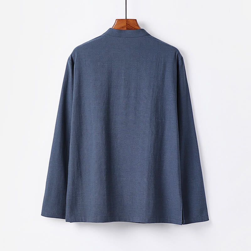 Chemise à manches longues en coton pour homme, Buddha Stones, couleur unie simple, demi-boutons - image 1