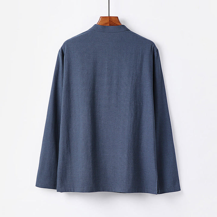 Chemise à manches longues en coton pour homme, Buddha Stones, couleur unie simple, demi-boutons - image 1