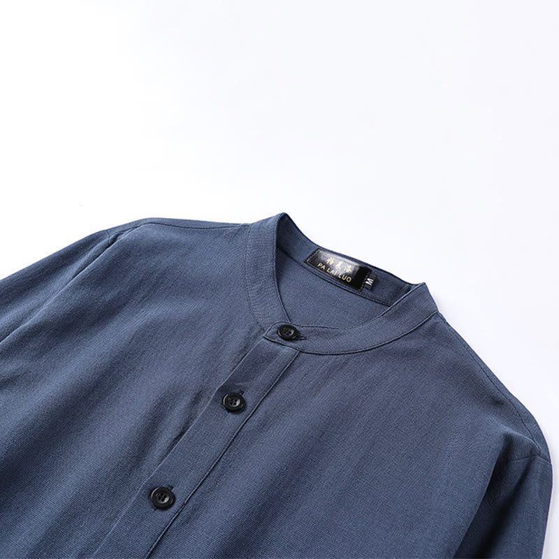 Chemise à manches longues en coton pour homme, Buddha Stones, couleur unie simple, demi-boutons - image 2