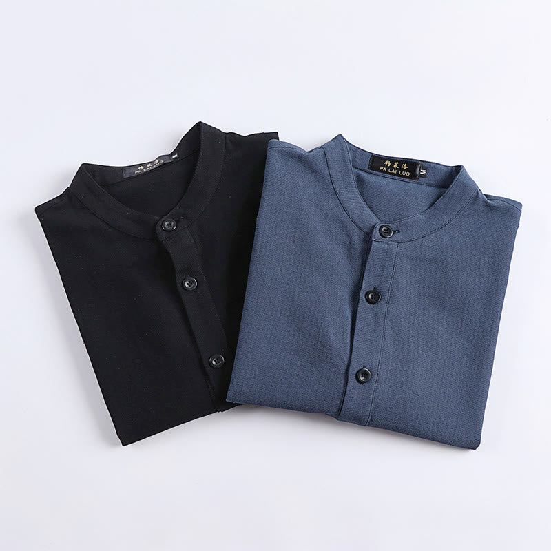 Chemise à manches longues en coton pour homme, Buddha Stones, couleur unie simple, demi-boutons - image 8