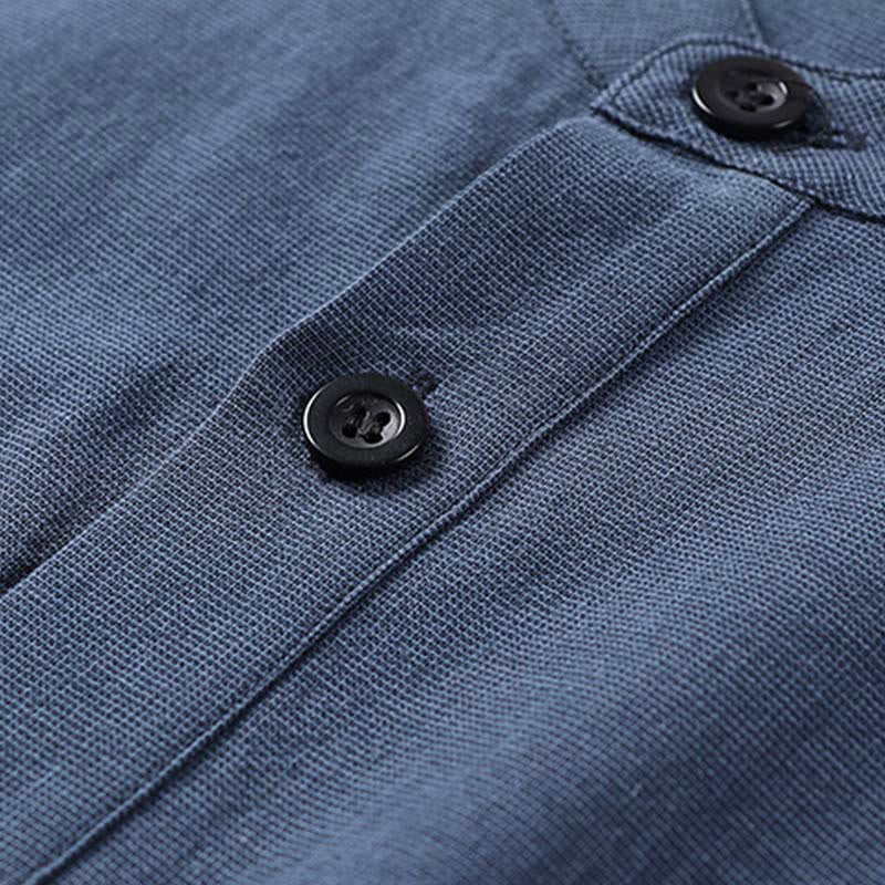 Chemise à manches longues en coton pour homme, Buddha Stones, couleur unie simple, demi-boutons - image 3