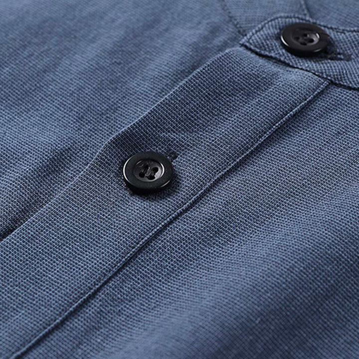 Chemise à manches longues en coton pour homme, Buddha Stones, couleur unie simple, demi-boutons - image 3